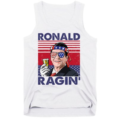 Vintage Ronald Ragin' Funny 4th Of July Drinking Presidents Tank Top