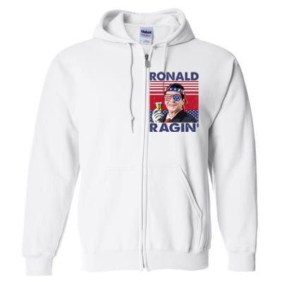 Vintage Ronald Ragin' Funny 4th Of July Drinking Presidents Full Zip Hoodie