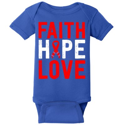 Vintage Red Ribbon Faith Hope Love World Aids Day Funny Gift Baby Bodysuit