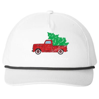 Vintage Retro Red Truck Pick Up Christmas Tree Xmas Funny Gift Cute Gift Snapback Five-Panel Rope Hat