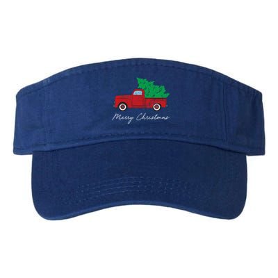 Vintage Retro Red Truck Pick Up Christmas Tree Xmas Funny Gift Cute Gift Valucap Bio-Washed Visor