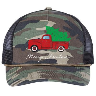 Vintage Retro Red Truck Pick Up Christmas Tree Xmas Funny Gift Cute Gift Retro Rope Trucker Hat Cap