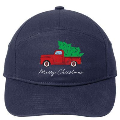 Vintage Retro Red Truck Pick Up Christmas Tree Xmas Funny Gift Cute Gift 7-Panel Snapback Hat