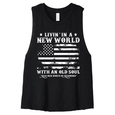 Vintage Retro Rich Men North Of Richmond Flag USA Women's Racerback Cropped Tank