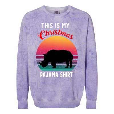 Vintage Retro Rhino This Is My Christmas Pajama Gift Gift Colorblast Crewneck Sweatshirt