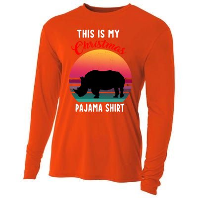 Vintage Retro Rhino This Is My Christmas Pajama Gift Gift Cooling Performance Long Sleeve Crew