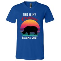 Vintage Retro Rhino This Is My Christmas Pajama Gift Gift V-Neck T-Shirt