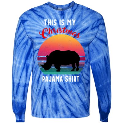 Vintage Retro Rhino This Is My Christmas Pajama Gift Gift Tie-Dye Long Sleeve Shirt