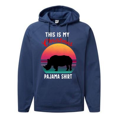 Vintage Retro Rhino This Is My Christmas Pajama Gift Gift Performance Fleece Hoodie