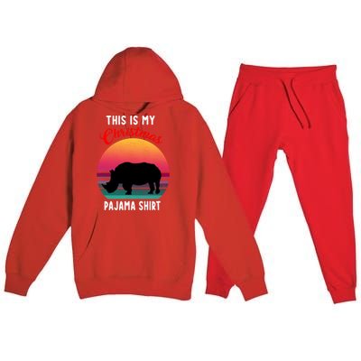 Vintage Retro Rhino This Is My Christmas Pajama Gift Gift Premium Hooded Sweatsuit Set