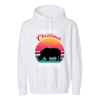 Vintage Retro Rhino This Is My Christmas Pajama Gift Gift Garment-Dyed Fleece Hoodie