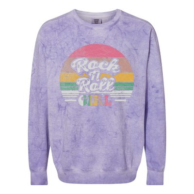 Vintage Retro Rock N Roll Girl Colorblast Crewneck Sweatshirt