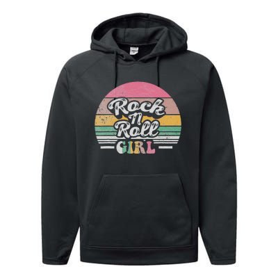 Vintage Retro Rock N Roll Girl Performance Fleece Hoodie