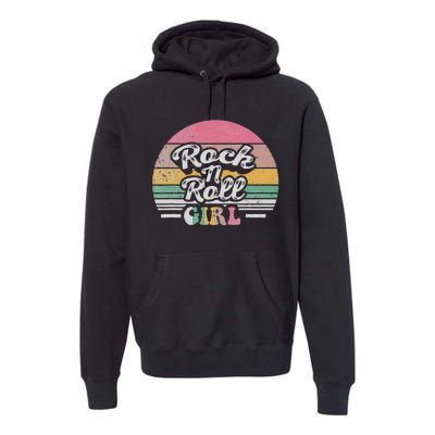 Vintage Retro Rock N Roll Girl Premium Hoodie