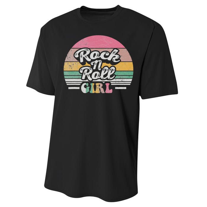 Vintage Retro Rock N Roll Girl Performance Sprint T-Shirt