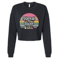 Vintage Retro Rock N Roll Girl Cropped Pullover Crew