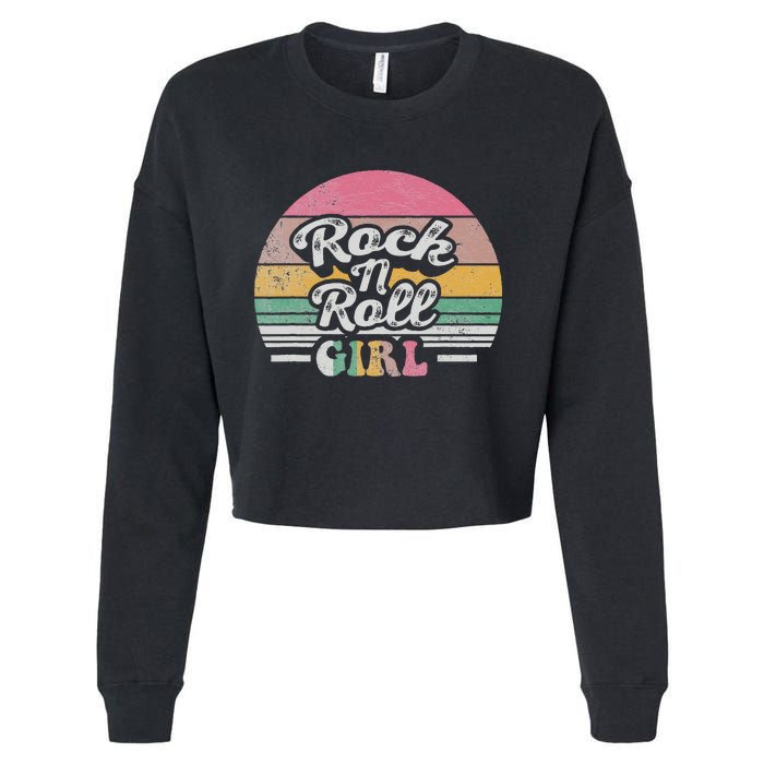 Vintage Retro Rock N Roll Girl Cropped Pullover Crew