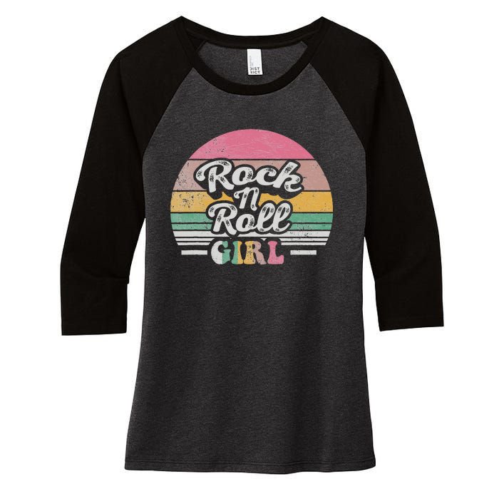 Vintage Retro Rock N Roll Girl Women's Tri-Blend 3/4-Sleeve Raglan Shirt