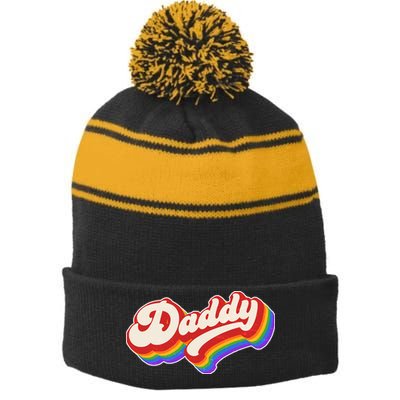 Vintage Retro Rainbow Daddy Stripe Pom Pom Beanie