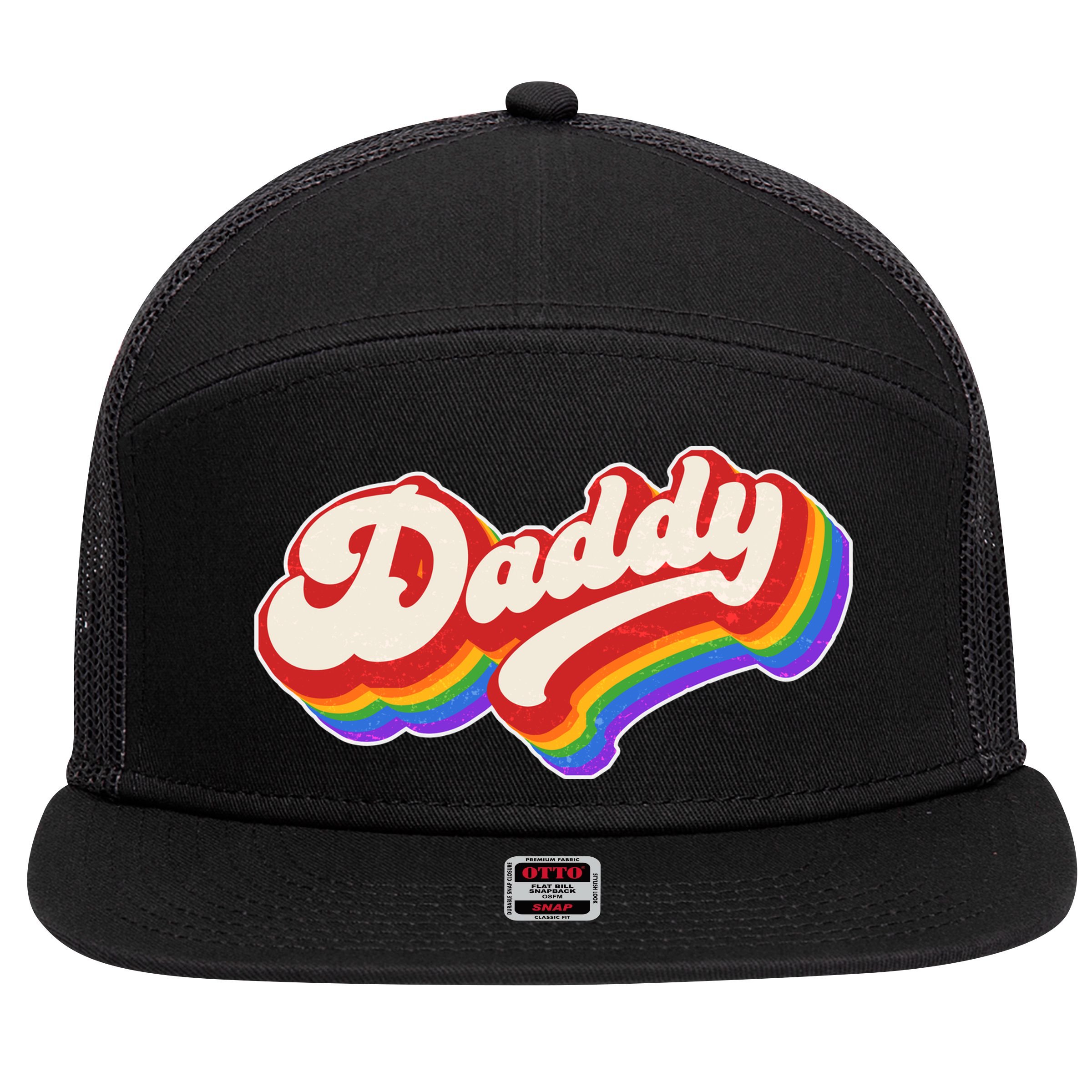 Vintage Retro Rainbow Daddy 7 Panel Mesh Trucker Snapback Hat
