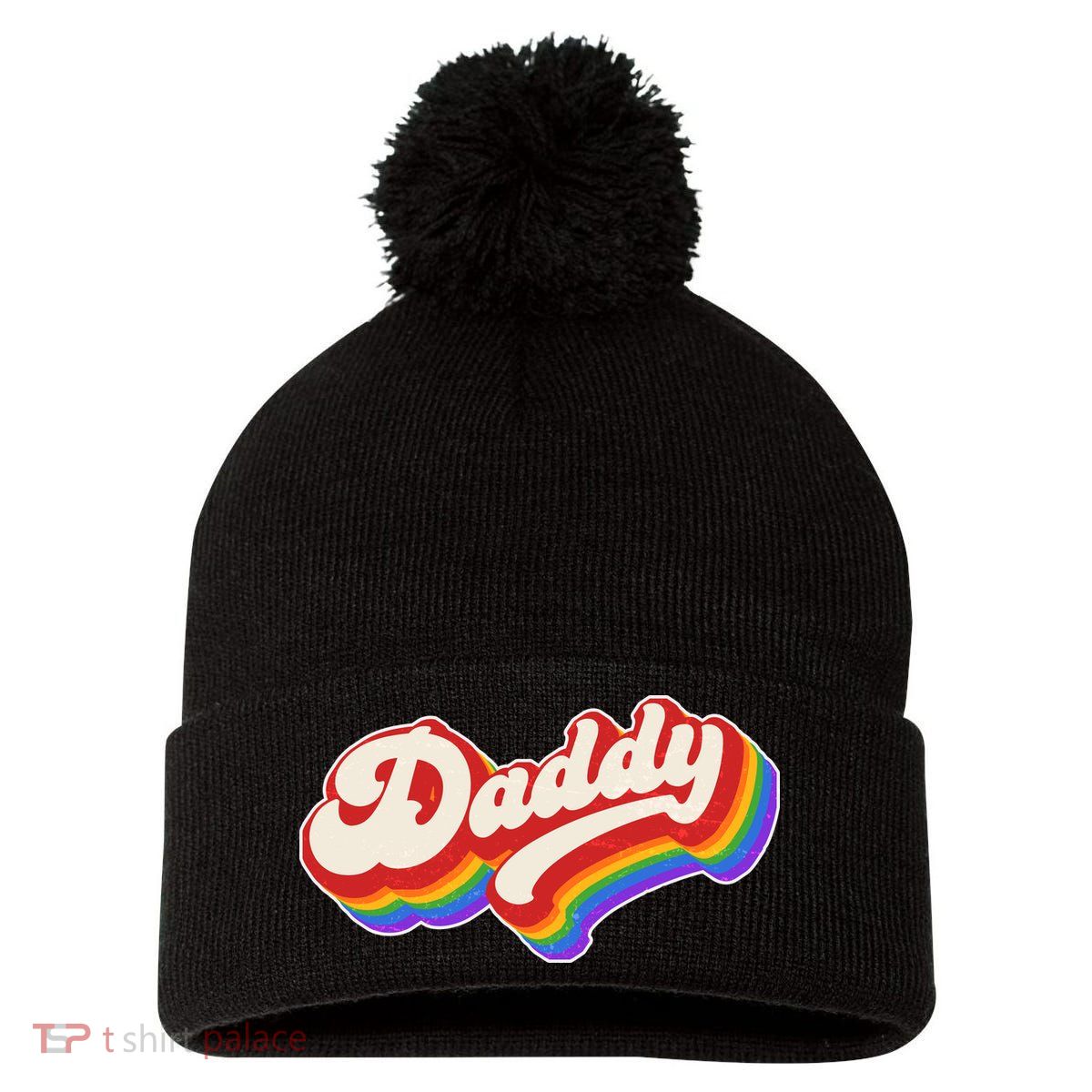 Vintage Retro Rainbow Daddy Pom Pom 12in Knit Beanie