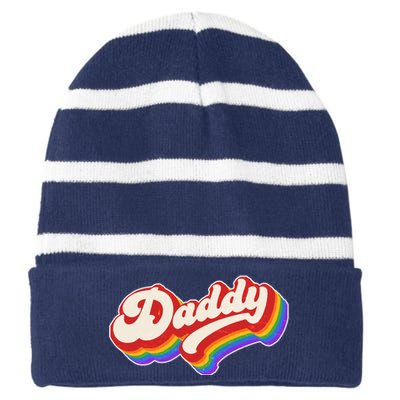 Vintage Retro Rainbow Daddy Striped Beanie with Solid Band