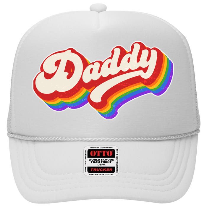 Vintage Retro Rainbow Daddy High Crown Mesh Back Trucker Hat