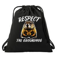 Vintage Retro Respect The Groundhog Holiday Drawstring Bag