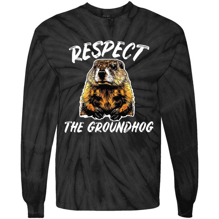 Vintage Retro Respect The Groundhog Holiday Tie-Dye Long Sleeve Shirt