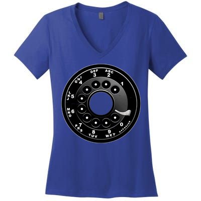 Vintage Retro Rotary Phone Dial Women's V-Neck T-Shirt