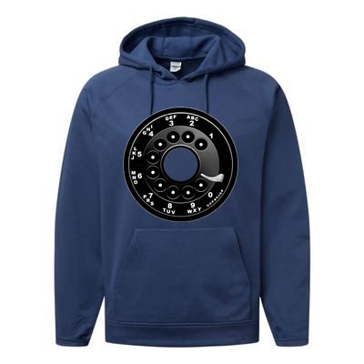 Vintage Retro Rotary Phone Dial Performance Fleece Hoodie