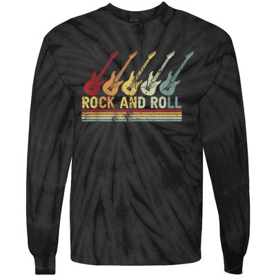 Vintage Retro Rock And Roll Guitar Music Tie-Dye Long Sleeve Shirt