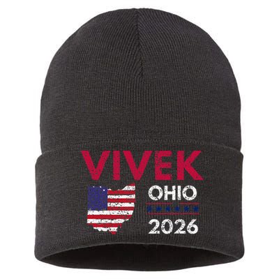 Vivek Ramaswamy Retro Grunge Vivek Governor Of Ohio 2026 Sustainable Knit Beanie
