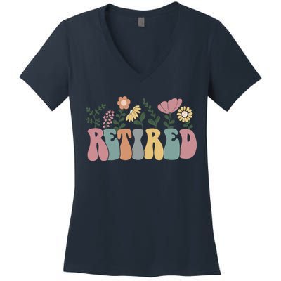 Vintage Retired Retro Retirement Gift For Women Women's V-Neck T-Shirt