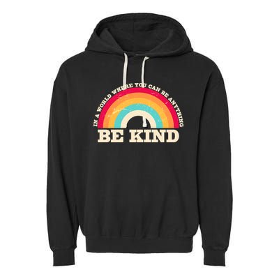 Vintage Retro Rainbow Be Kind Garment-Dyed Fleece Hoodie