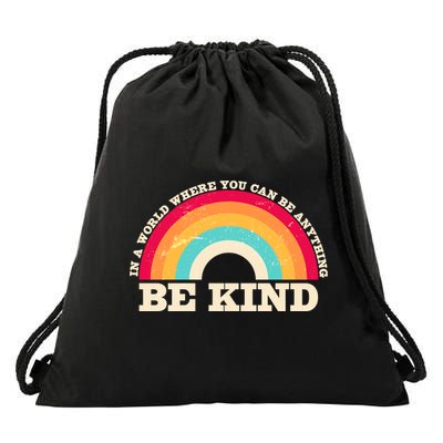 Vintage Retro Rainbow Be Kind Drawstring Bag