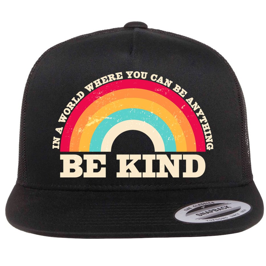 Vintage Retro Rainbow Be Kind Flat Bill Trucker Hat