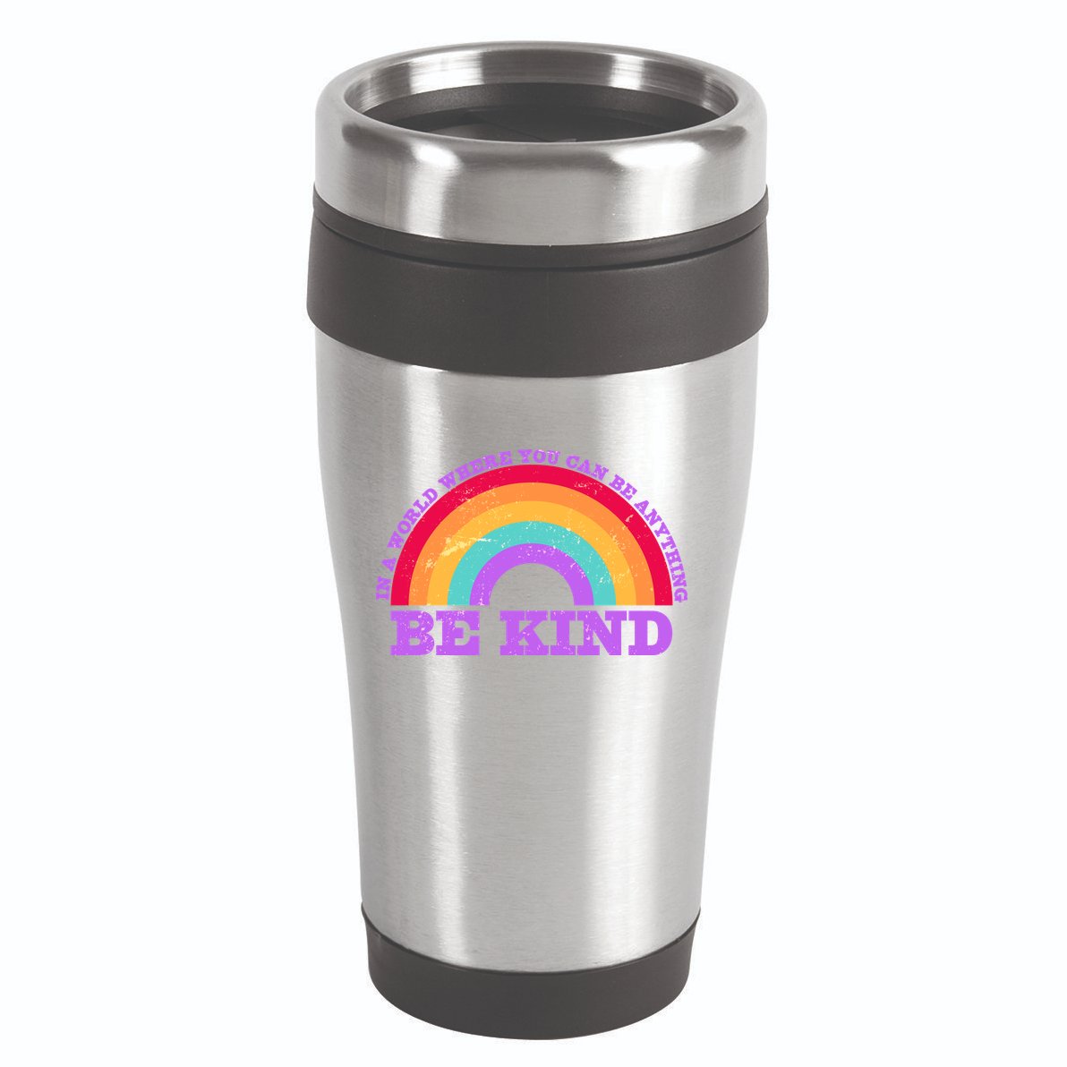 Vintage Retro Rainbow Be Kind 16oz Travel Tumbler