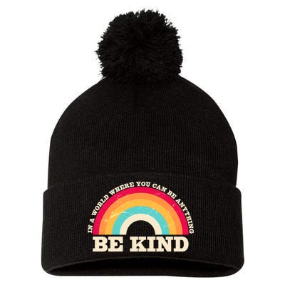 Vintage Retro Rainbow Be Kind Pom Pom 12in Knit Beanie