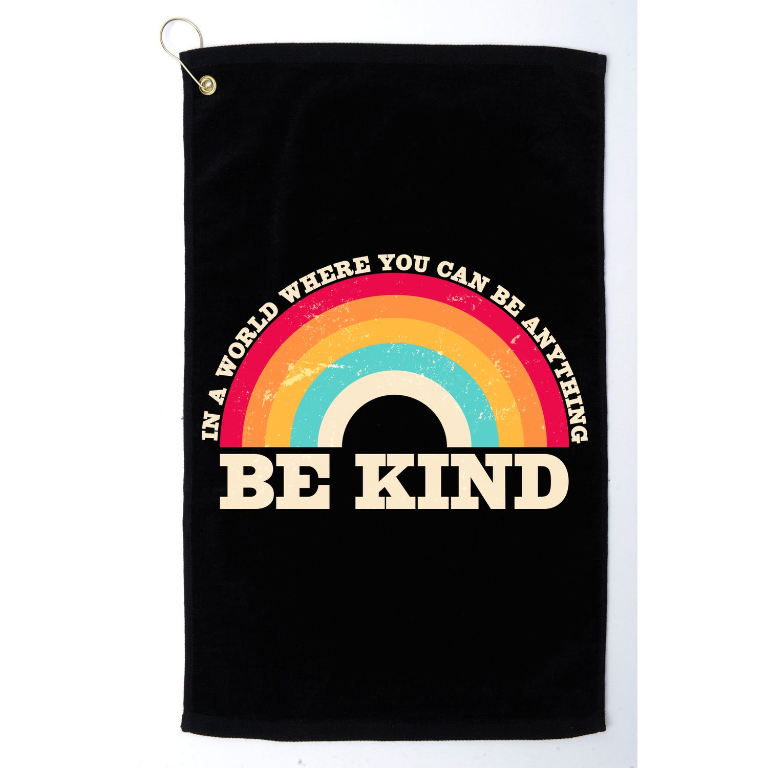 Vintage Retro Rainbow Be Kind Golf Towel