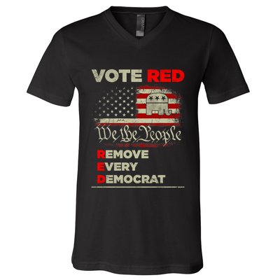 Vote Red Remove Every Democrat Red Wave Republican GOP V-Neck T-Shirt
