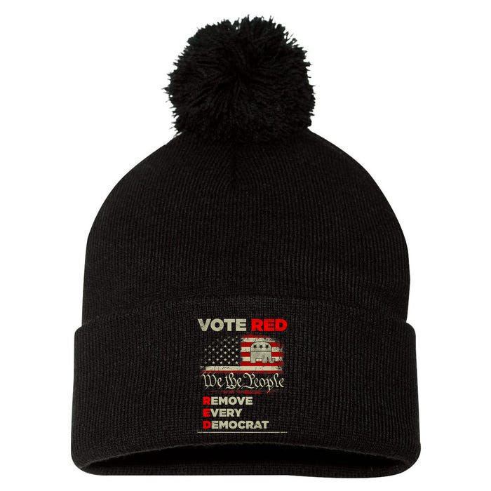 Vote Red Remove Every Democrat Red Wave Republican GOP Pom Pom 12in Knit Beanie