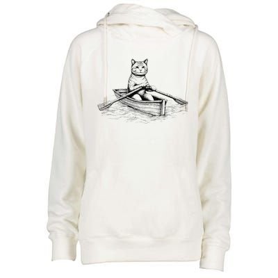 Vintage Retro Rowing Cat Kitten Lover Womens Funnel Neck Pullover Hood