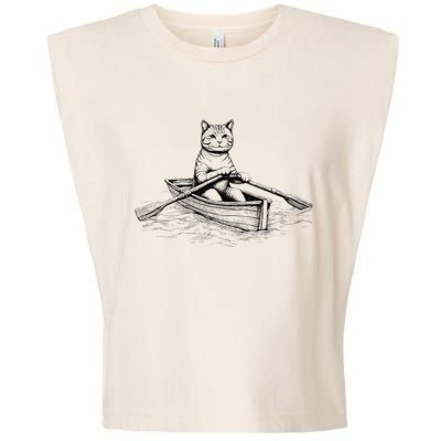 Vintage Retro Rowing Cat Kitten Lover Garment-Dyed Women's Muscle Tee