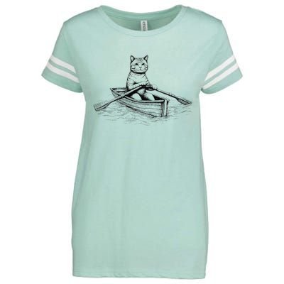 Vintage Retro Rowing Cat Kitten Lover Enza Ladies Jersey Football T-Shirt