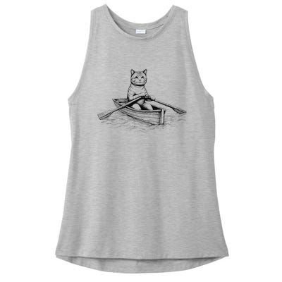 Vintage Retro Rowing Cat Kitten Lover Ladies PosiCharge Tri-Blend Wicking Tank