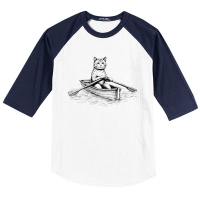 Vintage Retro Rowing Cat Kitten Lover Baseball Sleeve Shirt