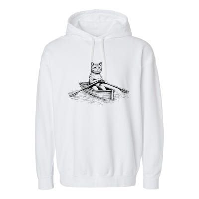 Vintage Retro Rowing Cat Kitten Lover Garment-Dyed Fleece Hoodie