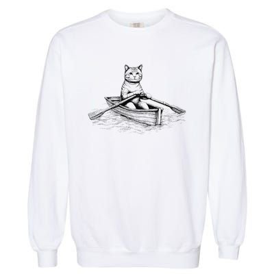 Vintage Retro Rowing Cat Kitten Lover Garment-Dyed Sweatshirt