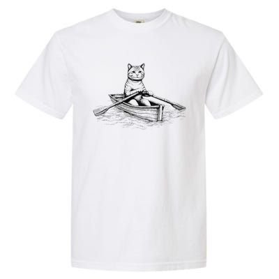 Vintage Retro Rowing Cat Kitten Lover Garment-Dyed Heavyweight T-Shirt